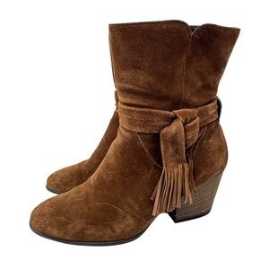 Paul Green Womens Ankle Boots UK 4.5 US 7 Brown Suede Tassel Tie Side Zip Heeled